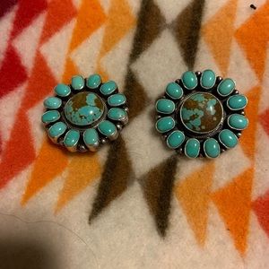 Large cluster stamped turquoise earrings